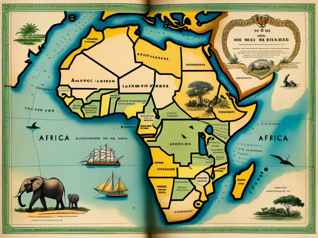 Mapa antiguo de África con detalles y anotaciones de los Descubridores del Nilo