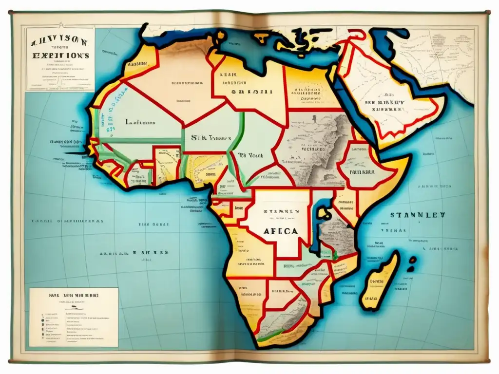 Mapa histórico de África: Rutas de Livingstone y Stanley