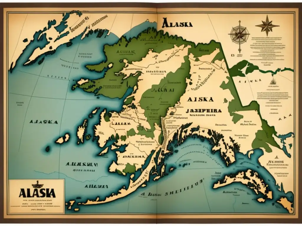 Mapa vintage del Imperio Ruso en Alaska: Aventura de Aleksandr Baranov