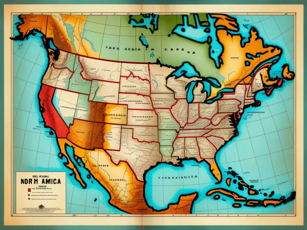 Mapa vintage de Norteamérica con ruta de Cabeza de Vaca: Un explorador más allá de su tiempo