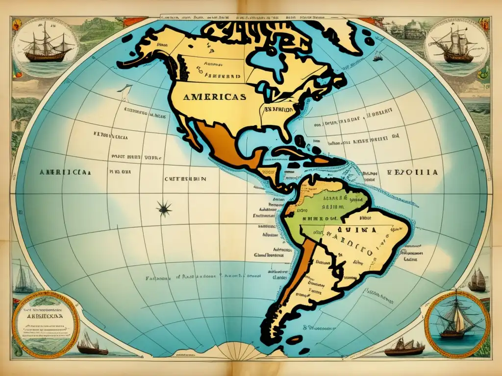 Mapa antiguo de las Américas del siglo XIX: Descubriendo el Nuevo Mundo