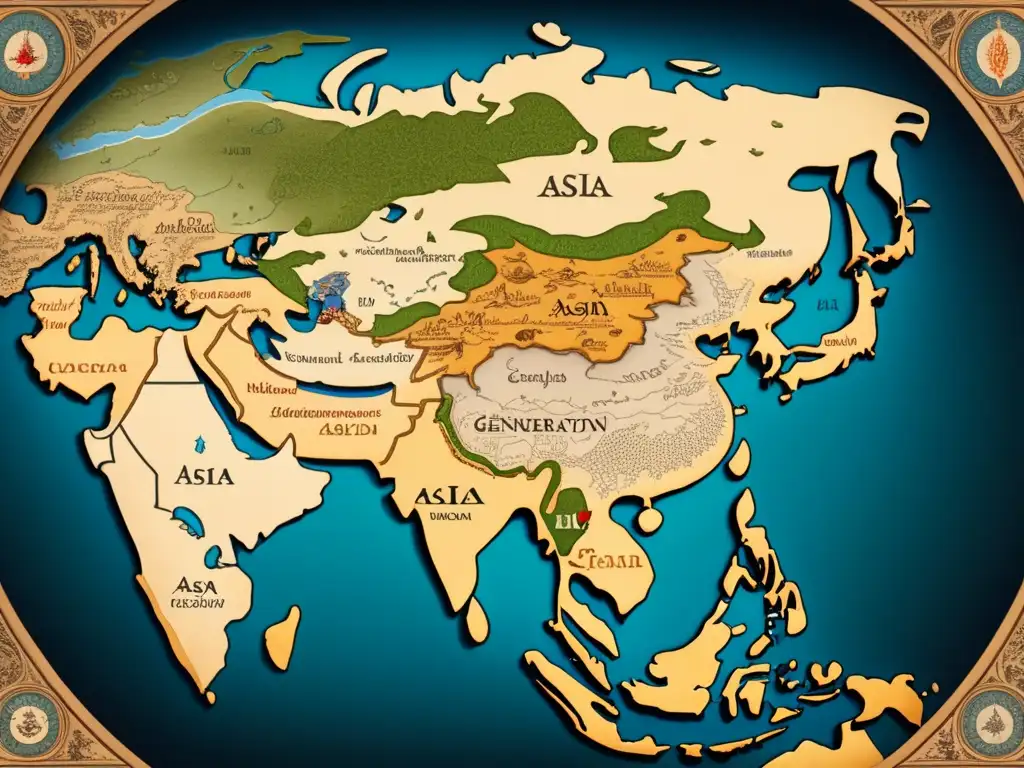 Mapa vintage de Asia del siglo XVII: El rastro de Marco Polo: Las expediciones asiáticas del siglo XVII