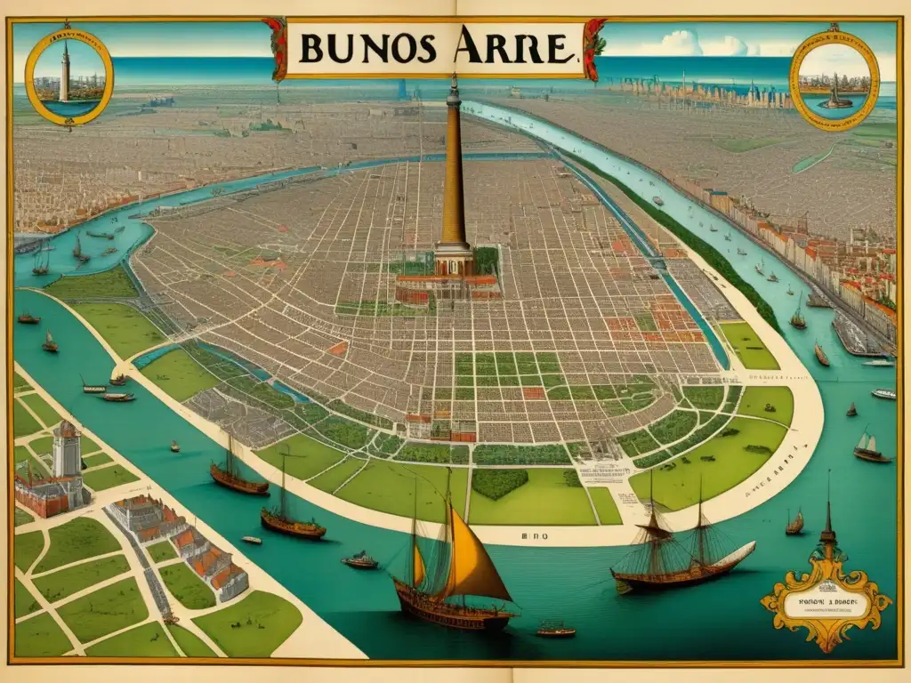 Mapa antiguo de Buenos Aires en el siglo XVI con detalle excepcional - Pedro de Mendoza