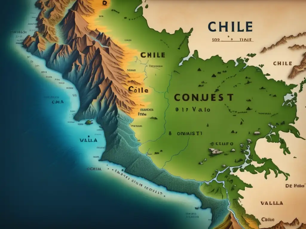 Mapa de Chile en la conquista por Pedro de Valdivia - Dilemas éticos en la historia (110 caracteres)