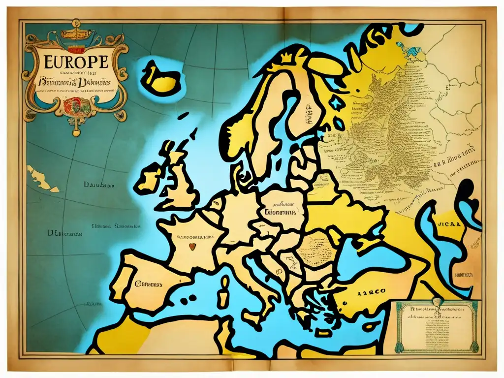 Mapa antiguo de Europa durante el siglo XVII con la odisea de Vasco da Gama