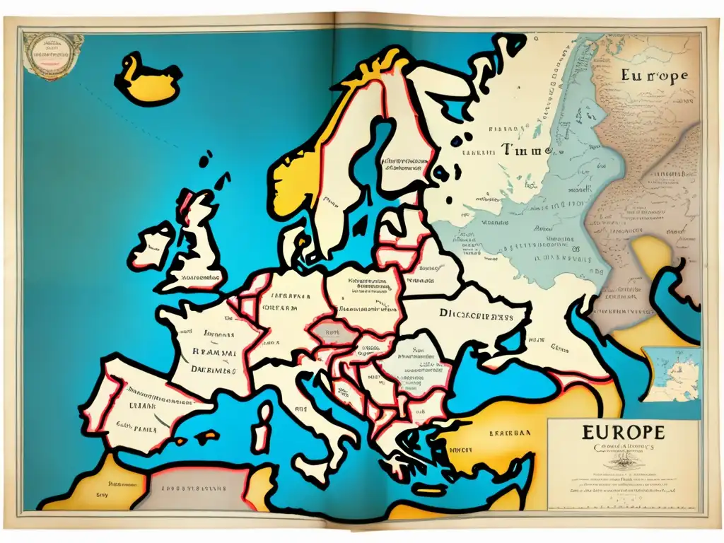 Mapa antiguo de Europa durante la Era de los Descubrimientos: Conquistas, exploradores y expediciones