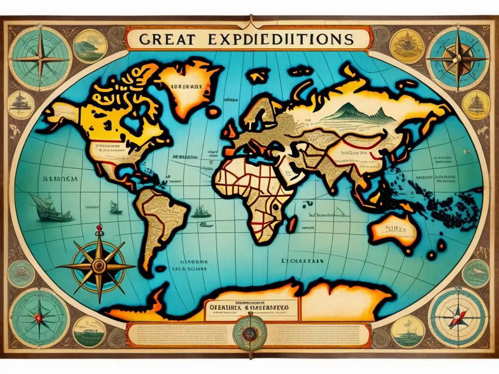 El legado cultural de las grandes expediciones: Más allá de la historia (imagen de mapa vintage de alta resolución)