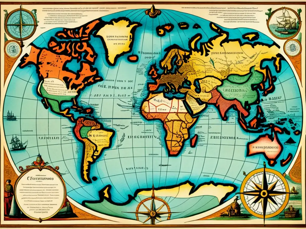 Detallado mapa antiguo de las expediciones al Nuevo Mundo en el siglo XVII, con detalles costeros, montañas, ríos y asentamientos