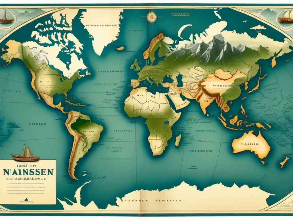 Mapa vintage ilustrado, 8k, aventura, exploración, Fridtjof Nansen