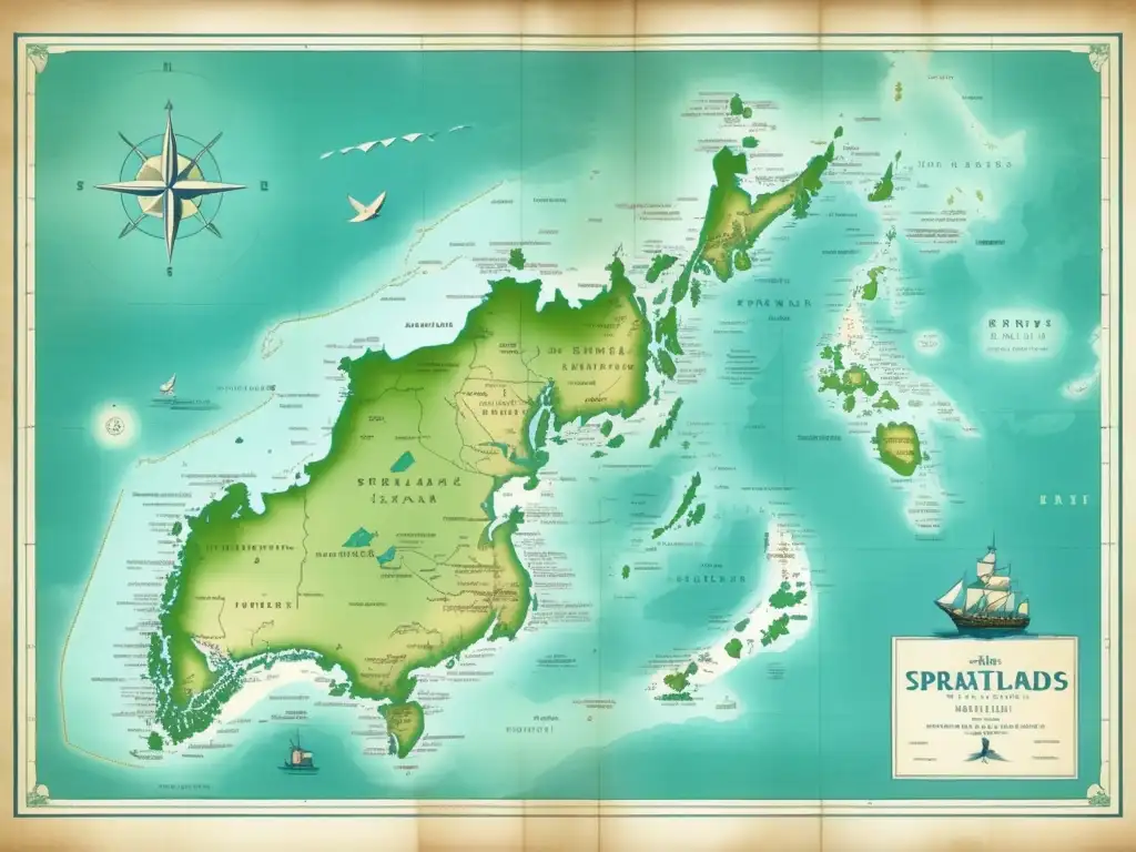 Mapa vintage Islas Spratly: archipiélago misterioso y lleno de encanto