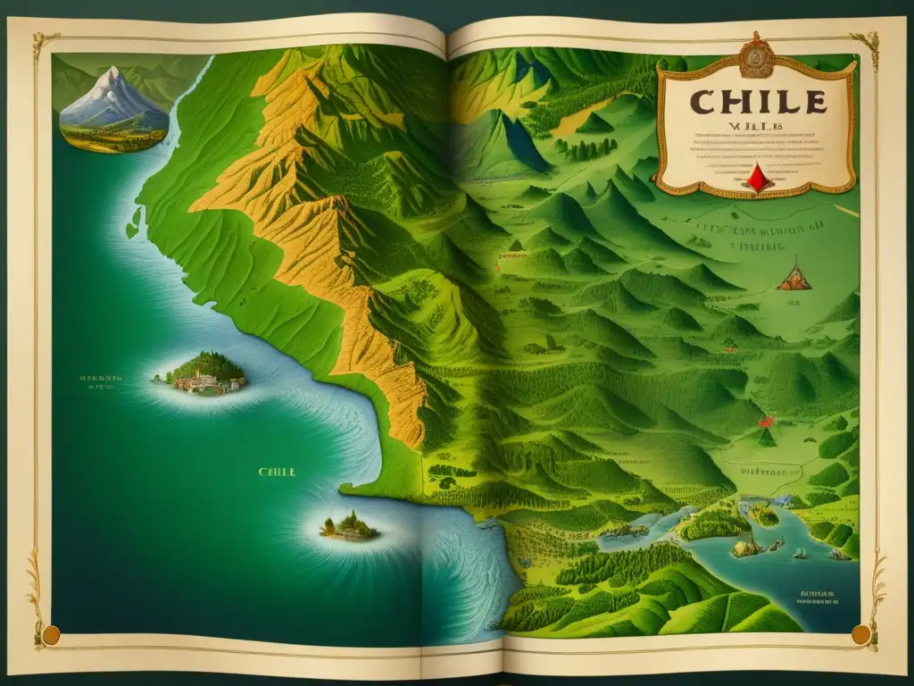 Mapa vintage de la conquista de Chile por Pedro de Valdivia: violencia y diplomacia