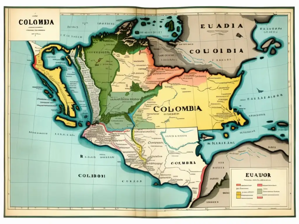 Mapa antiguo de Colombia y Ecuador durante la conquista española: La audacia de Belalcázar y la exploración de territorios