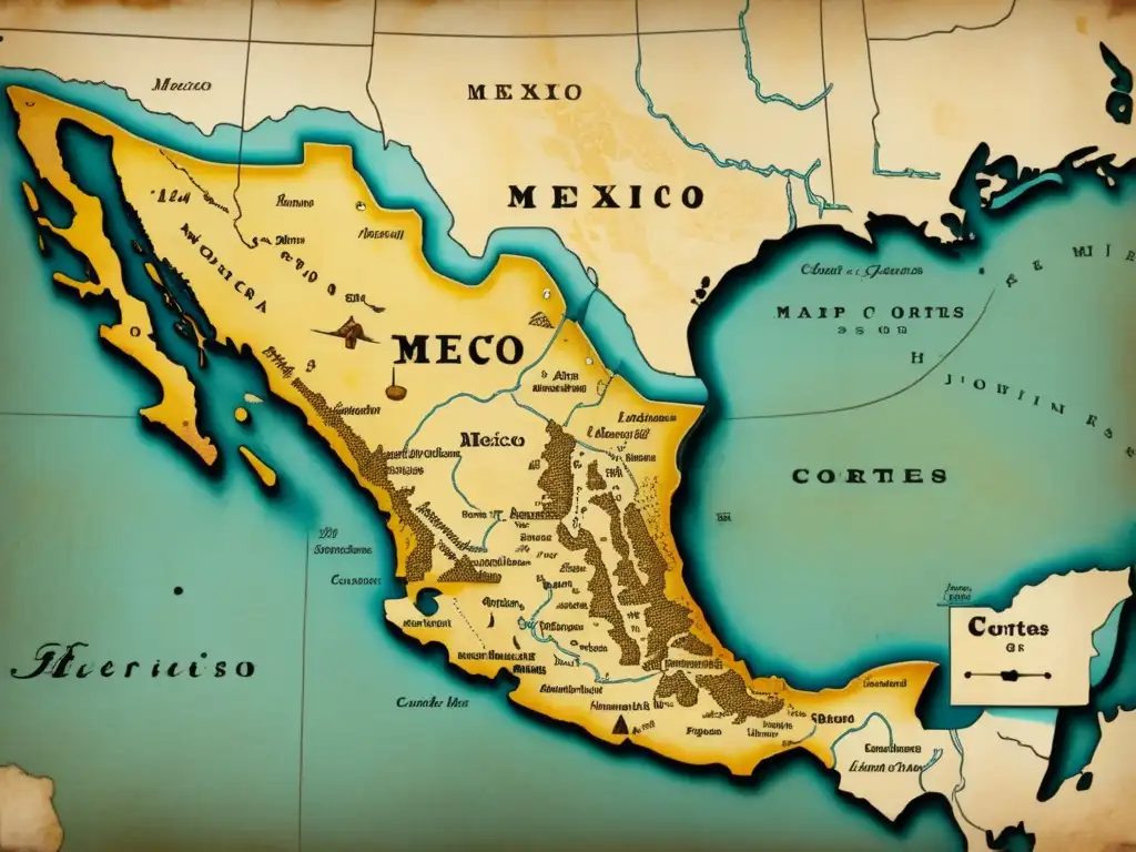 Mapa antiguo de la ruta de Hernán Cortés en México: Un viaje por la Conquista