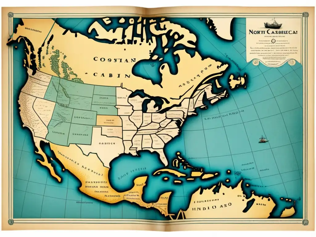 Mapa antiguo de la costa norteamericana: John Cabot explorador del siglo XV