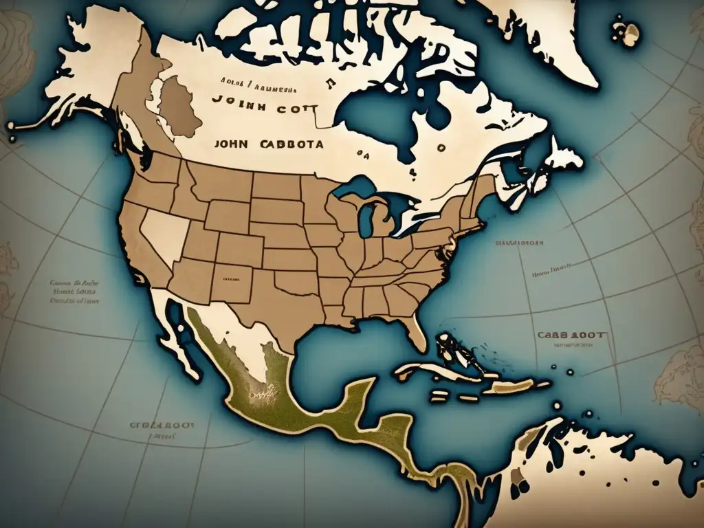 Mapa antiguo de la costa de América del Norte explorada por John Cabot