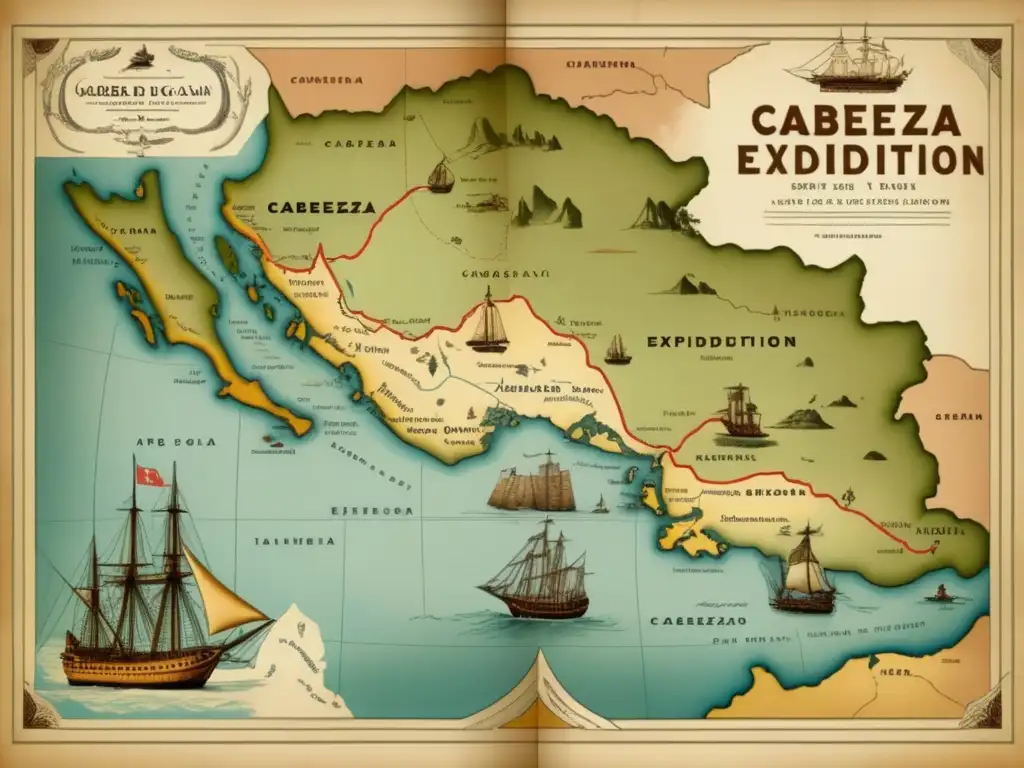 Mapa antiguo de la expedición de Cabeza de Vaca