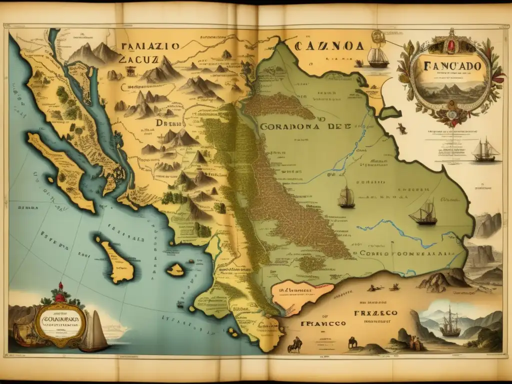 Mapa vintage de la búsqueda de Coronado por las Ciudades de Oro