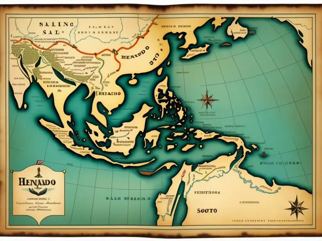 Mapa vintage de la audacia de Hernando de Soto: Un viaje a lo desconocido