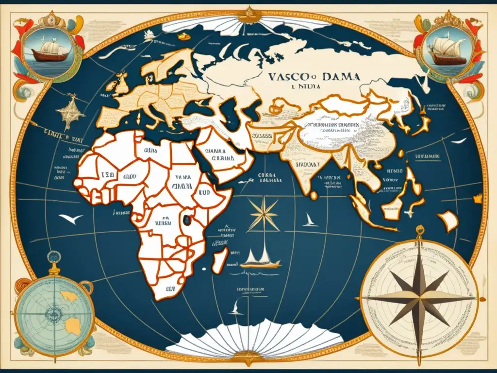 Mapa antiguo de la expedición a la India de Vasco da Gama