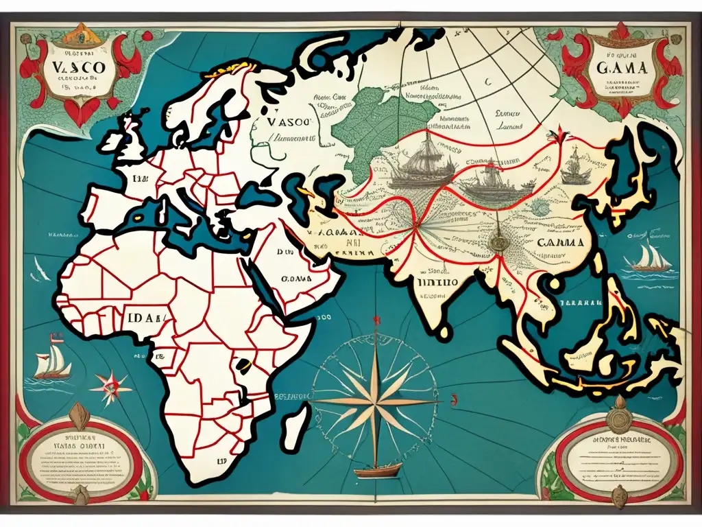 Mapa detallado de la audaz expedición de Vasco da Gama a la India