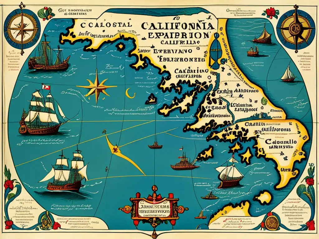 Mapa detallado de exploración y expansión en el siglo XVI por Juan Rodríguez Cabrillo