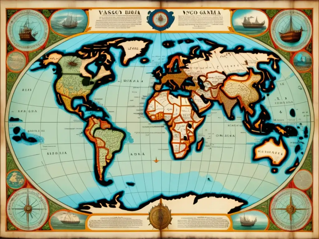 Mapa histórico de la odisea de Vasco da Gama hacia la India en el siglo XV