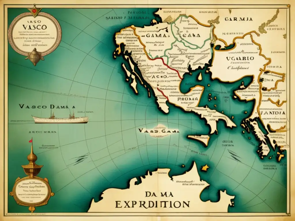 Mapa detallado de la ruta de la expedición de Vasco da Gama: Un viaje histórico que transformó el mundo