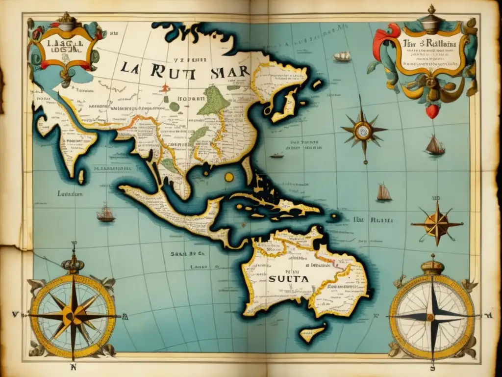 Mapa antiguo de la ruta del mar del Sur: Expediciones oceánicas del siglo XVII