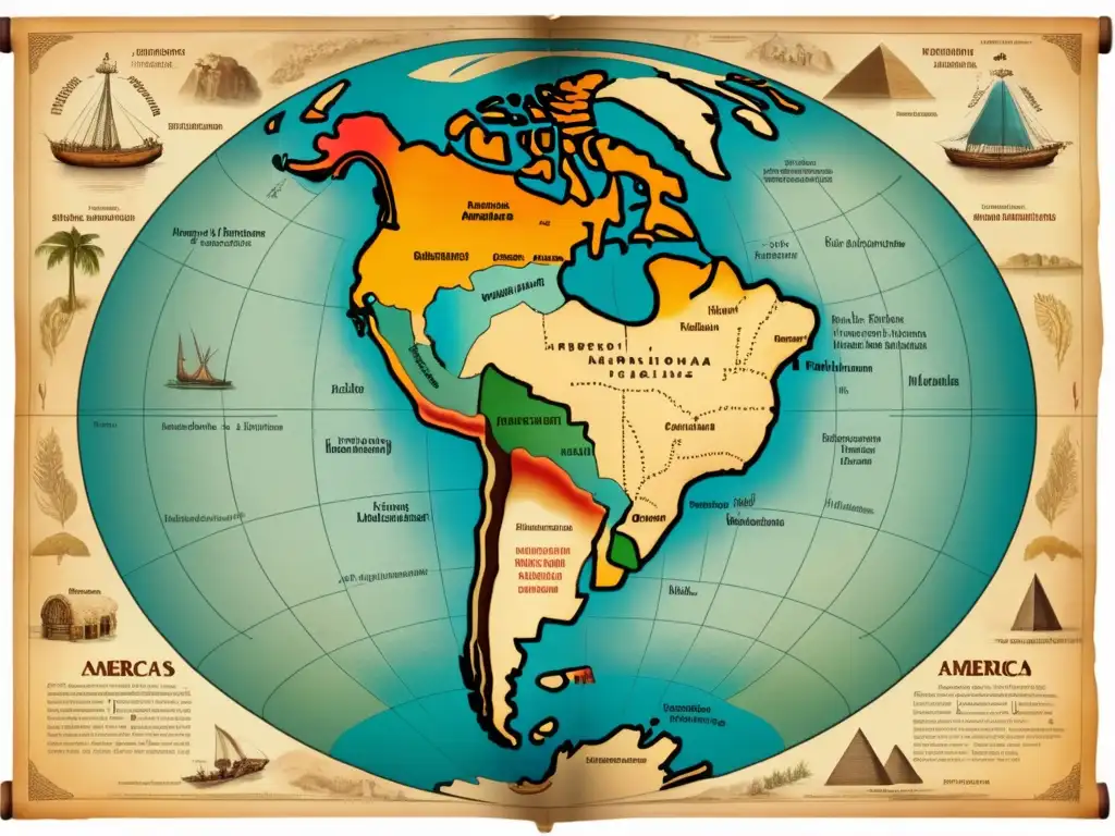 Mapa antiguo de América: Civilizaciones precolombinas