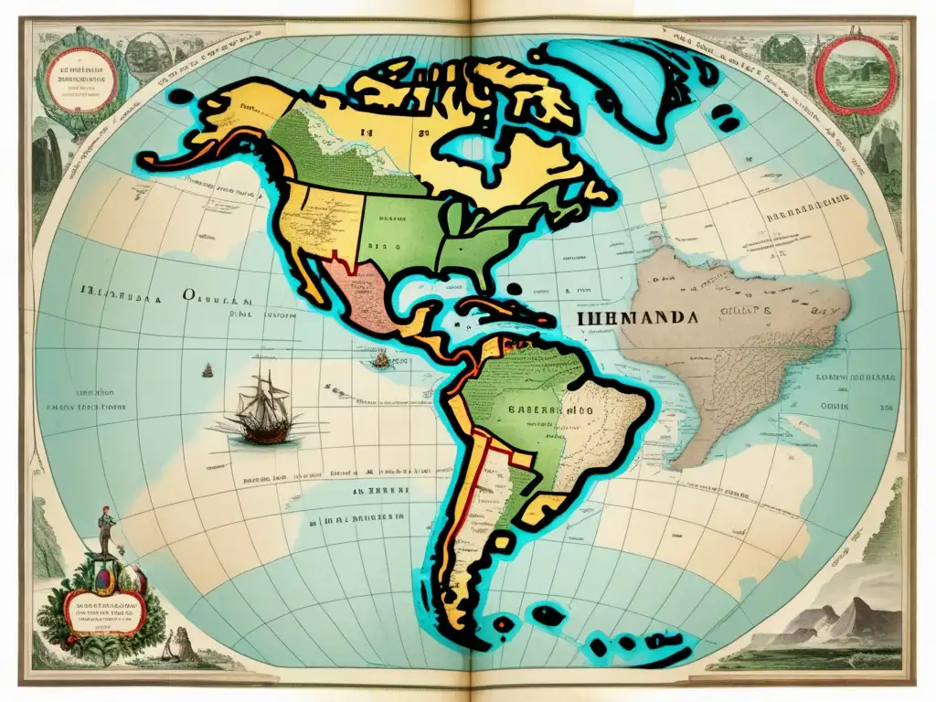 Mapa antiguo de las Américas durante la exploración de Hernando de Soto