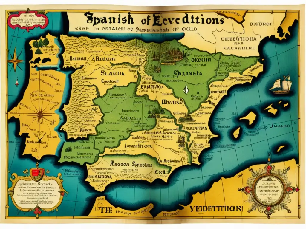 Mapa detallado de las expediciones españolas en busca de la Ciudad de Oro en el siglo XVII