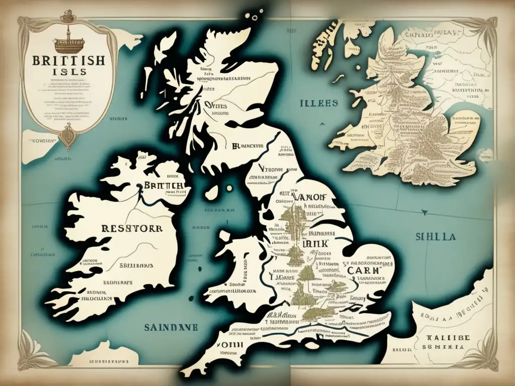 Mapa vintage Islas Británicas: legado de Pytheas, historia, cultura y economía