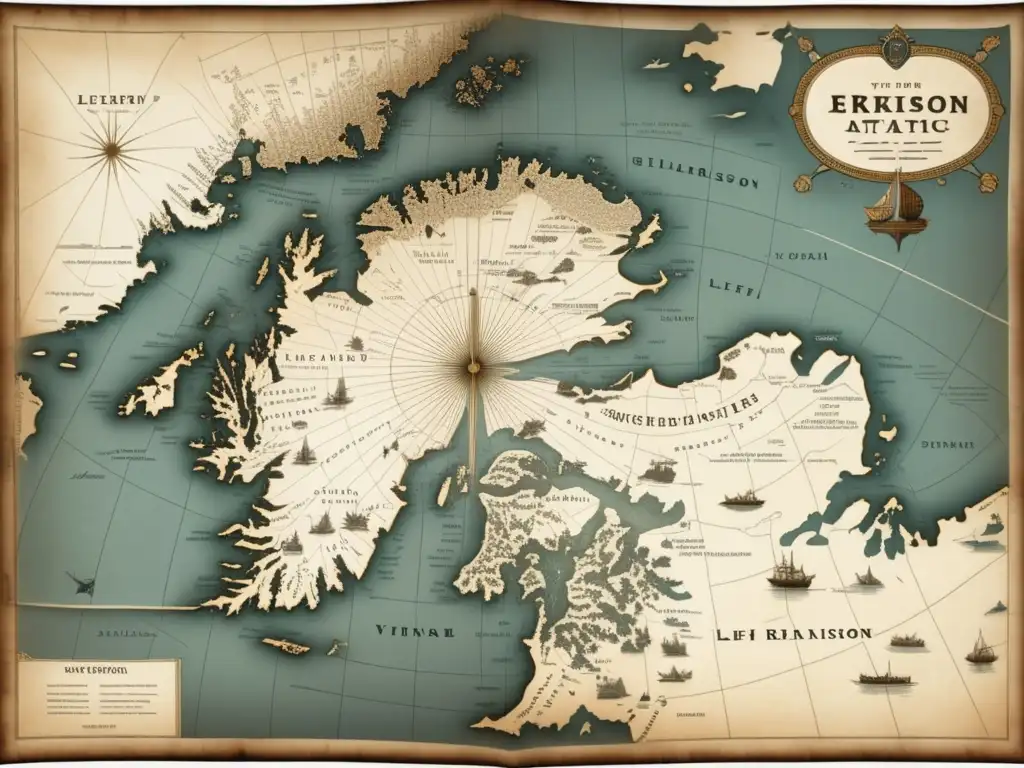 Mapa detallado de los descubrimientos de Leif Erikson en el Atlántico Norte