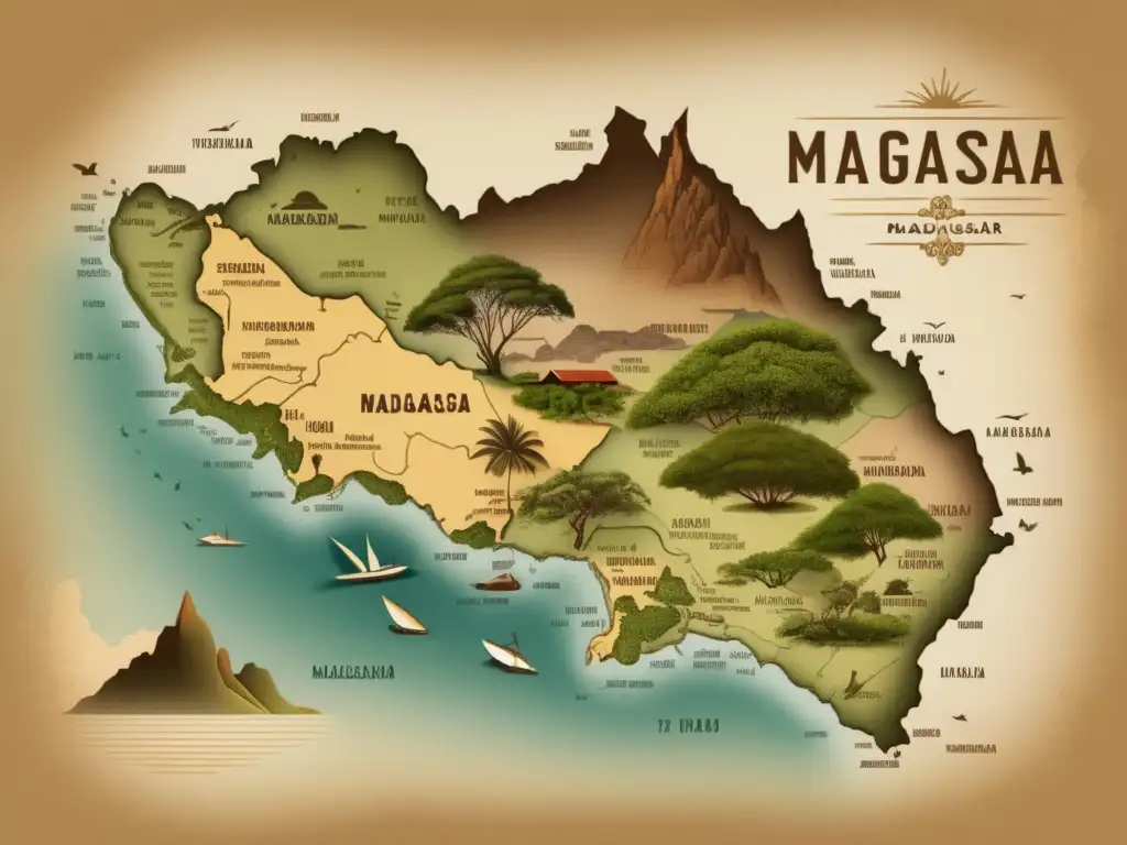 Mapa vintage de Madagascar: Descubrimientos en la Isla Roja