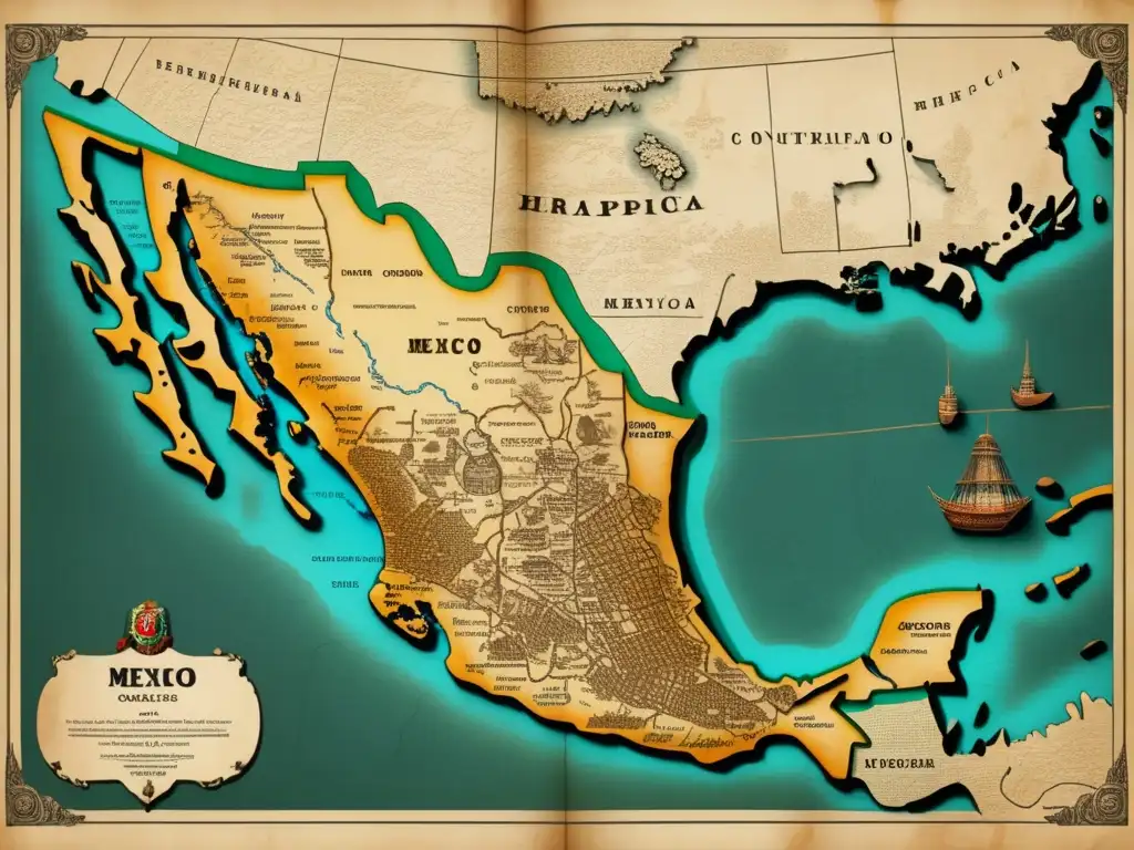 Mapa vintage de México: Cortés, enfermedades y epidemias -