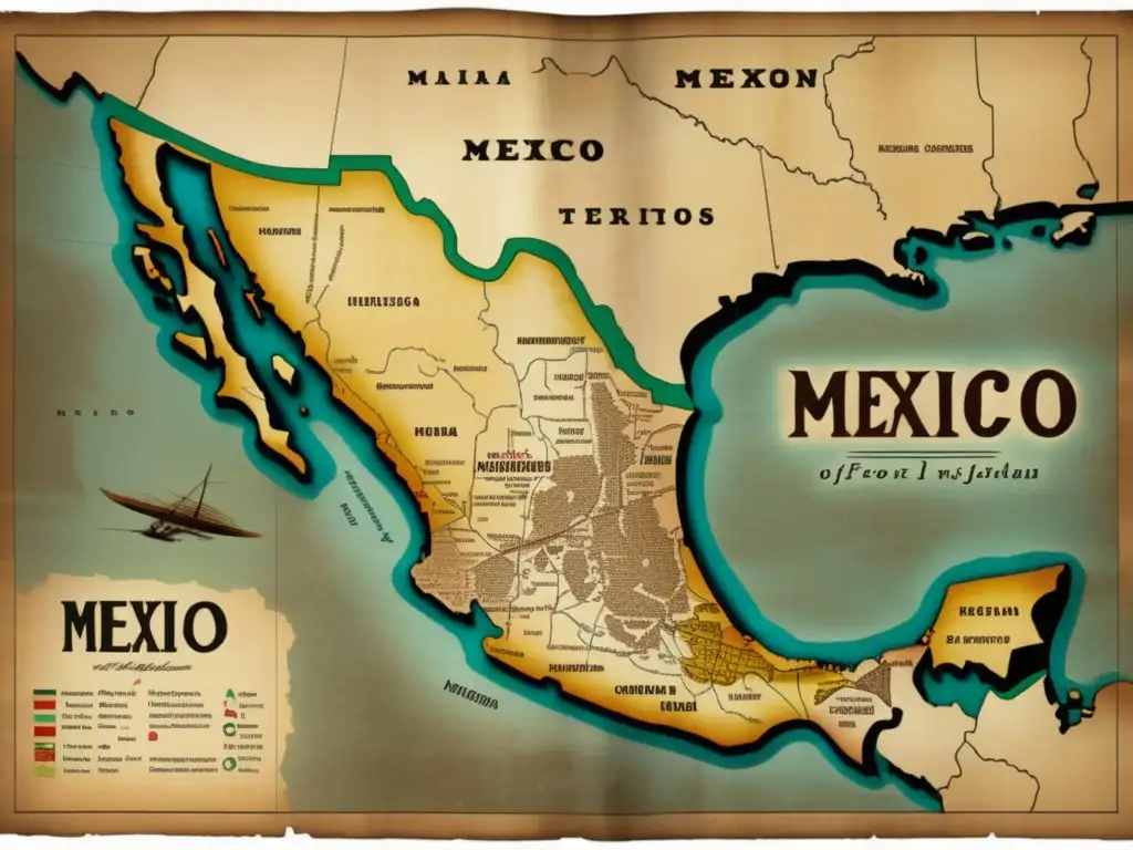 Mapa antiguo de México, muestra regiones indígenas y enfermedades en la conquista