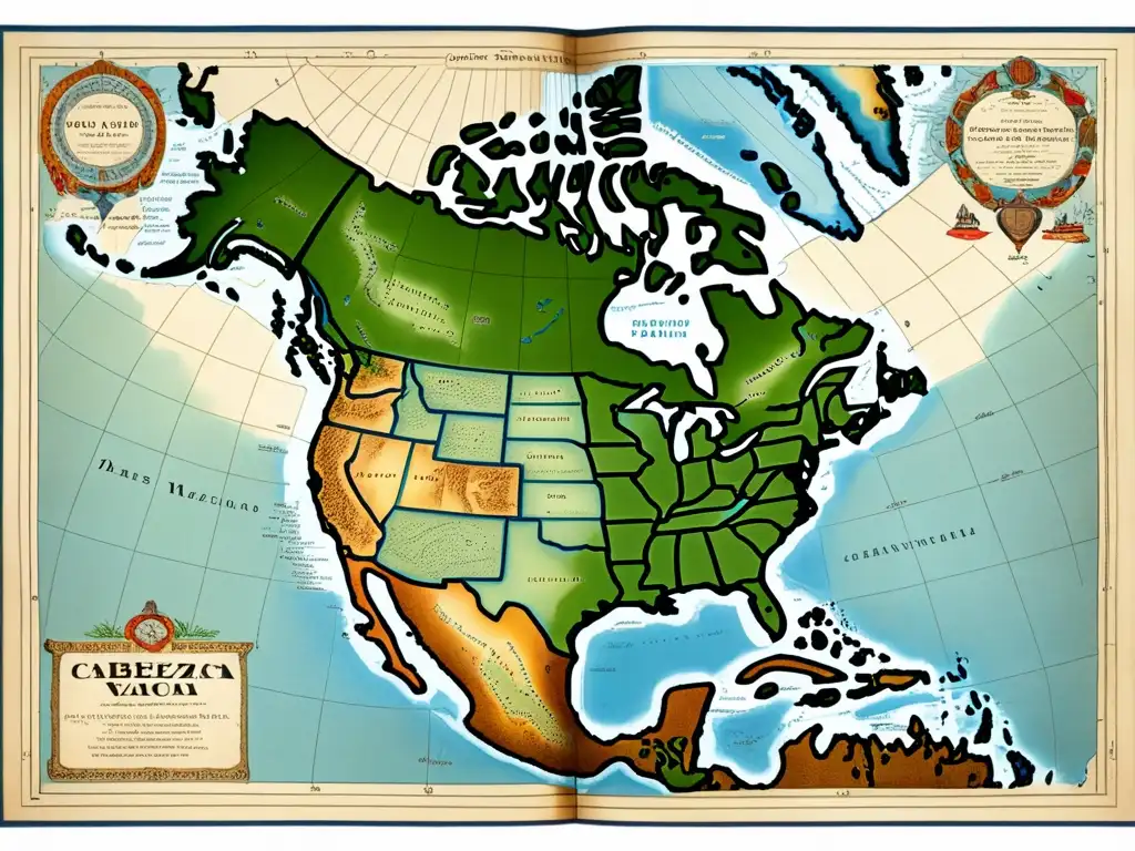 Mapa vintage de Norteamérica: papel de Cabeza de Vaca en la cartografía (110 caracteres)