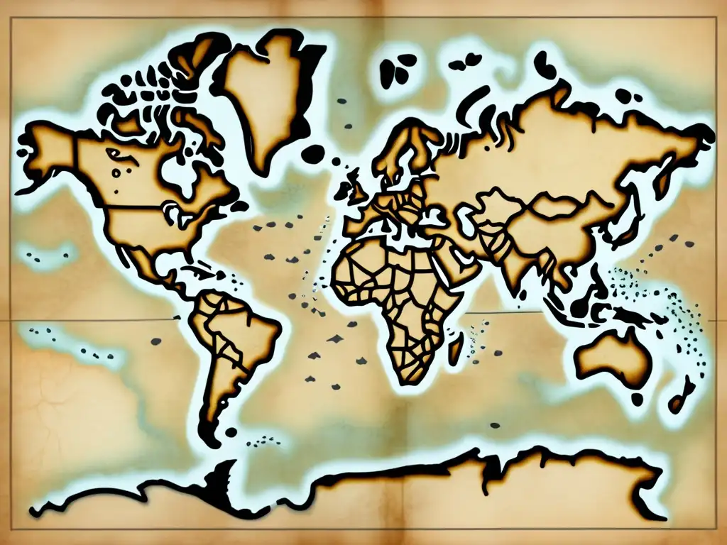 Mapa antiguo de Norteamérica con papel de Cabeza de Vaca