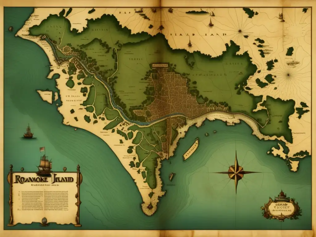 Mapa vintage de Roanoke: La colonia perdida del siglo XVII