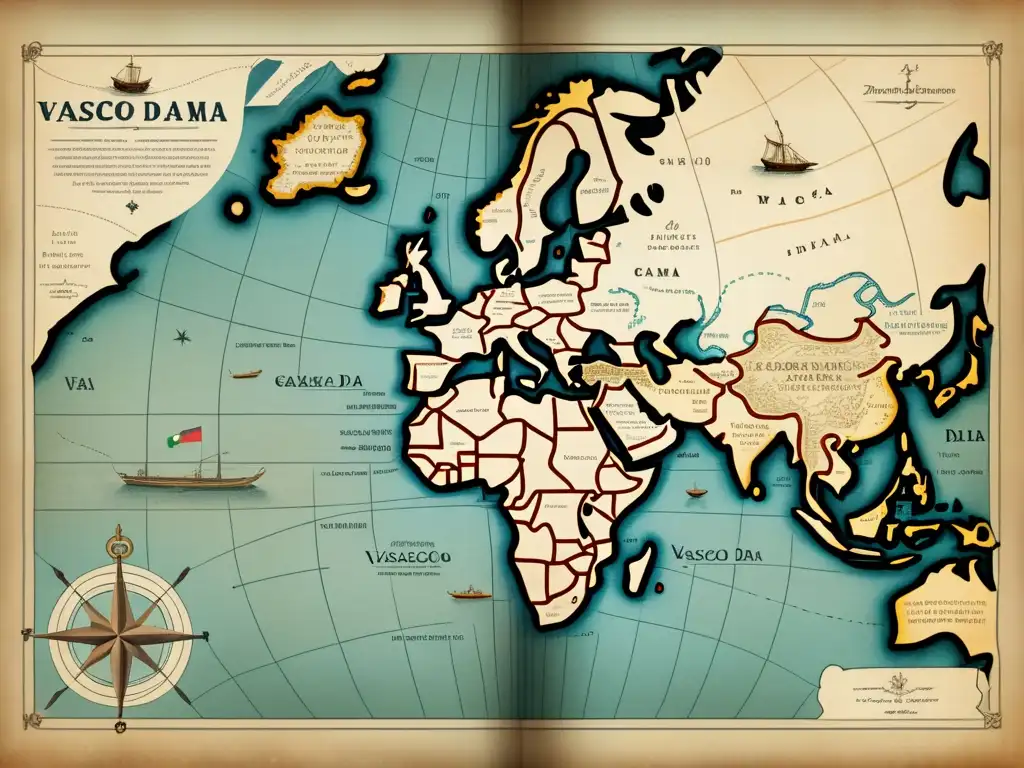 Mapa antiguo de las rutas y viajes de Vasco da Gama: Una expedición que cambió el mundo