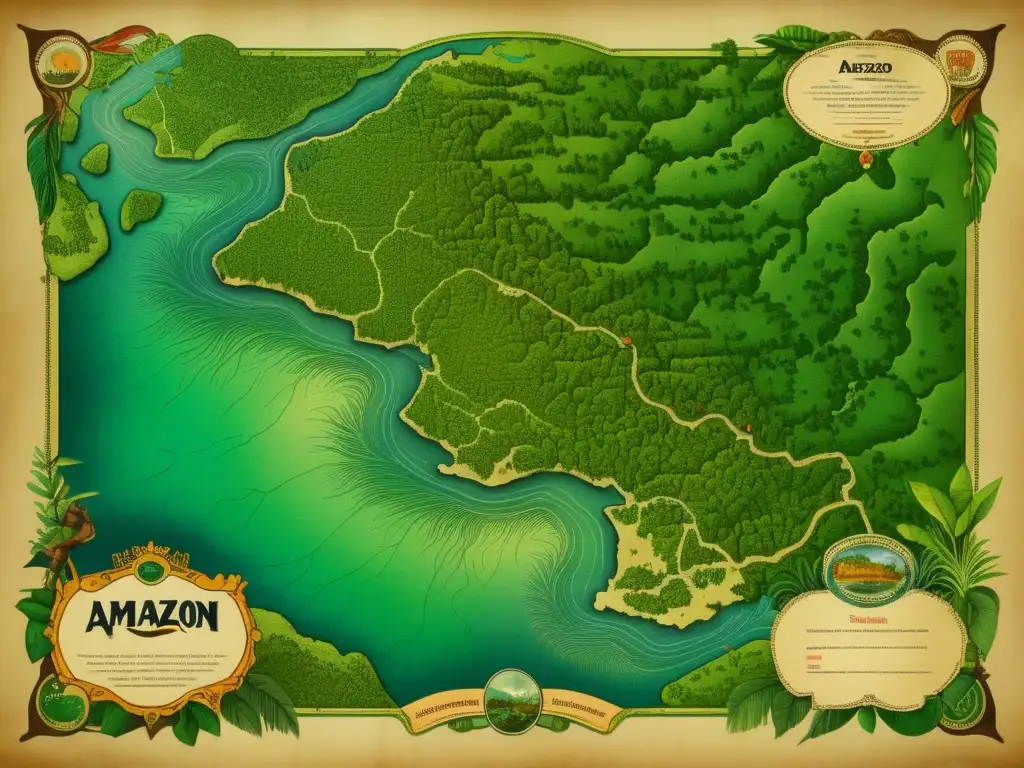 Mapa vintage del Amazonas: belleza, expediciones y comunidades indígenas