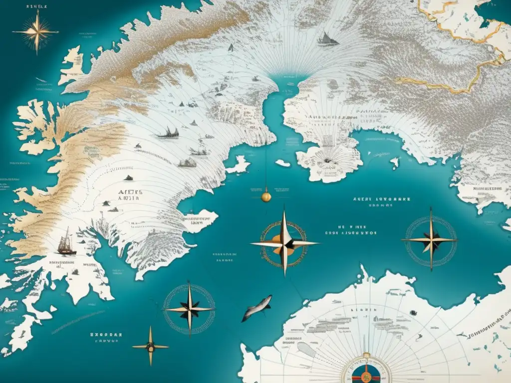 Mapa antiguo del Ártico Europeo: Última Frontera con paisajes helados, vida silvestre y rutas de exploradores famosos