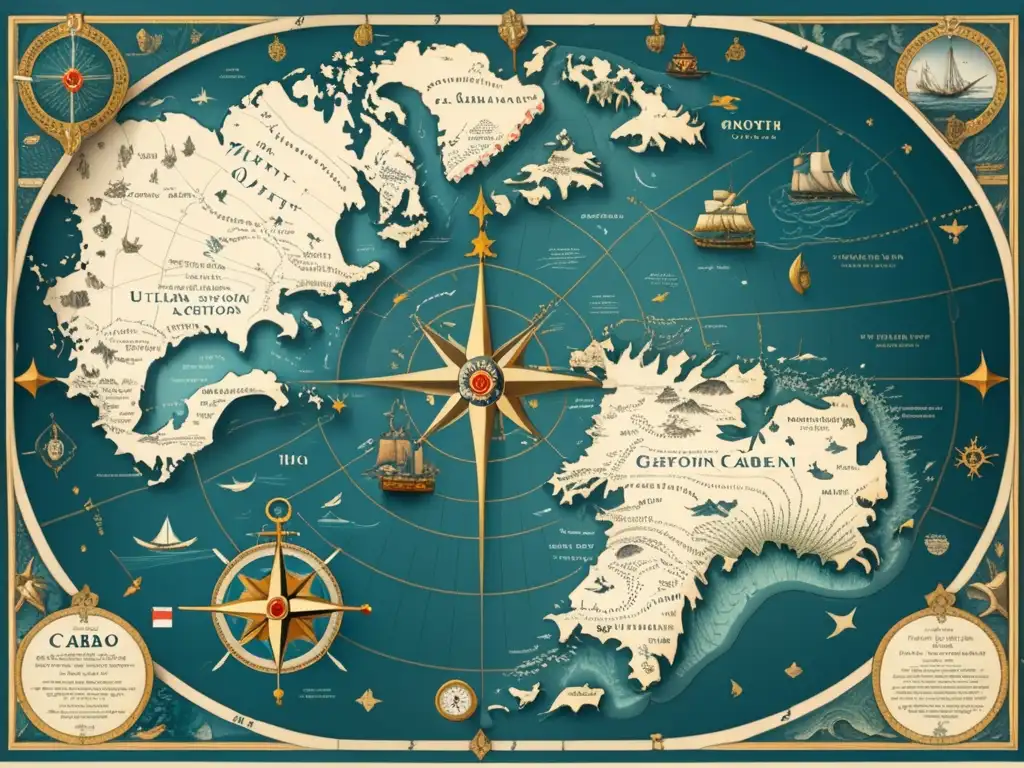 Mapa detallado del océano Atlántico Norte con ruta de John Cabot y descubrimientos (110 caracteres)