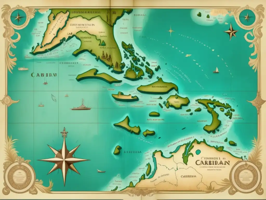 Mapa antiguo del Caribe y Florida: expediciones en busca de la eternidad