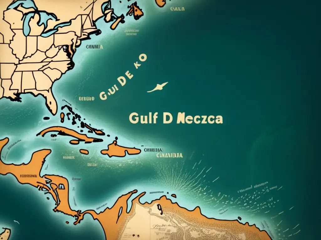 Mapa detallado de la costa del Golfo de México: Ruta de expedición de Cabeza de Vaca