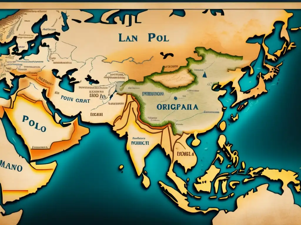 La influencia de Marco Polo en la cartografía del lejano Oriente: mapa antiguo y detallado evoca exploración y descubrimiento