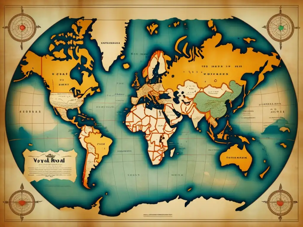 Mapa antiguo del mundo con rutas históricas y consecuencias inesperadas en la economía mundial