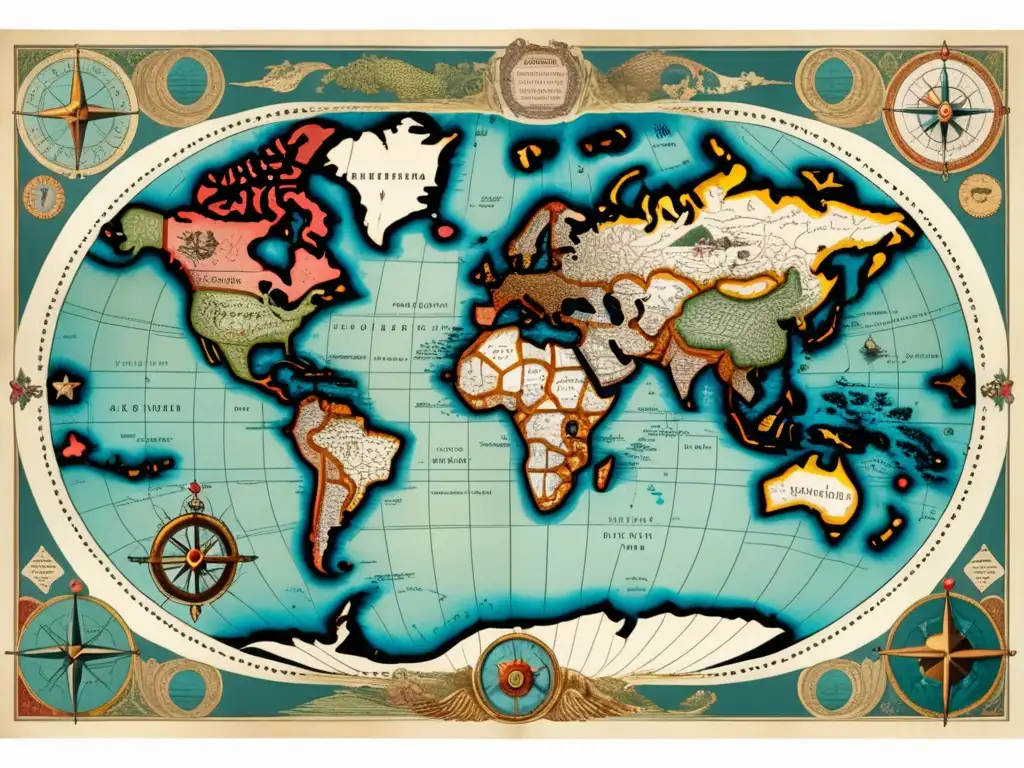 Mapa del mundo vintage con detalles y colores desvanecidos