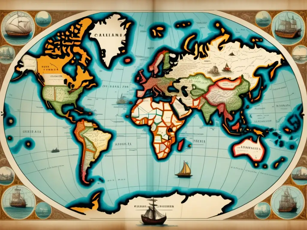 Mapa mundial vintage: Impacto de los Descubrimientos Geográficos en la Política Económica Global