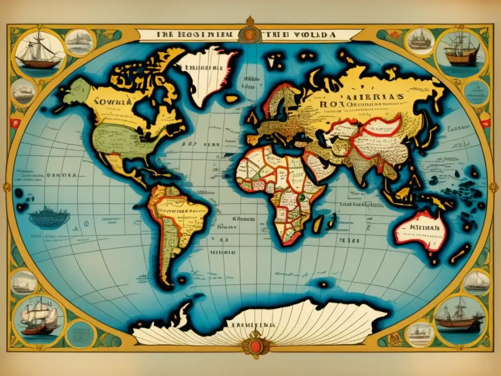 Mapa antiguo del mundo en el siglo XVII: Expediciones españolas en busca de la Ciudad de Oro